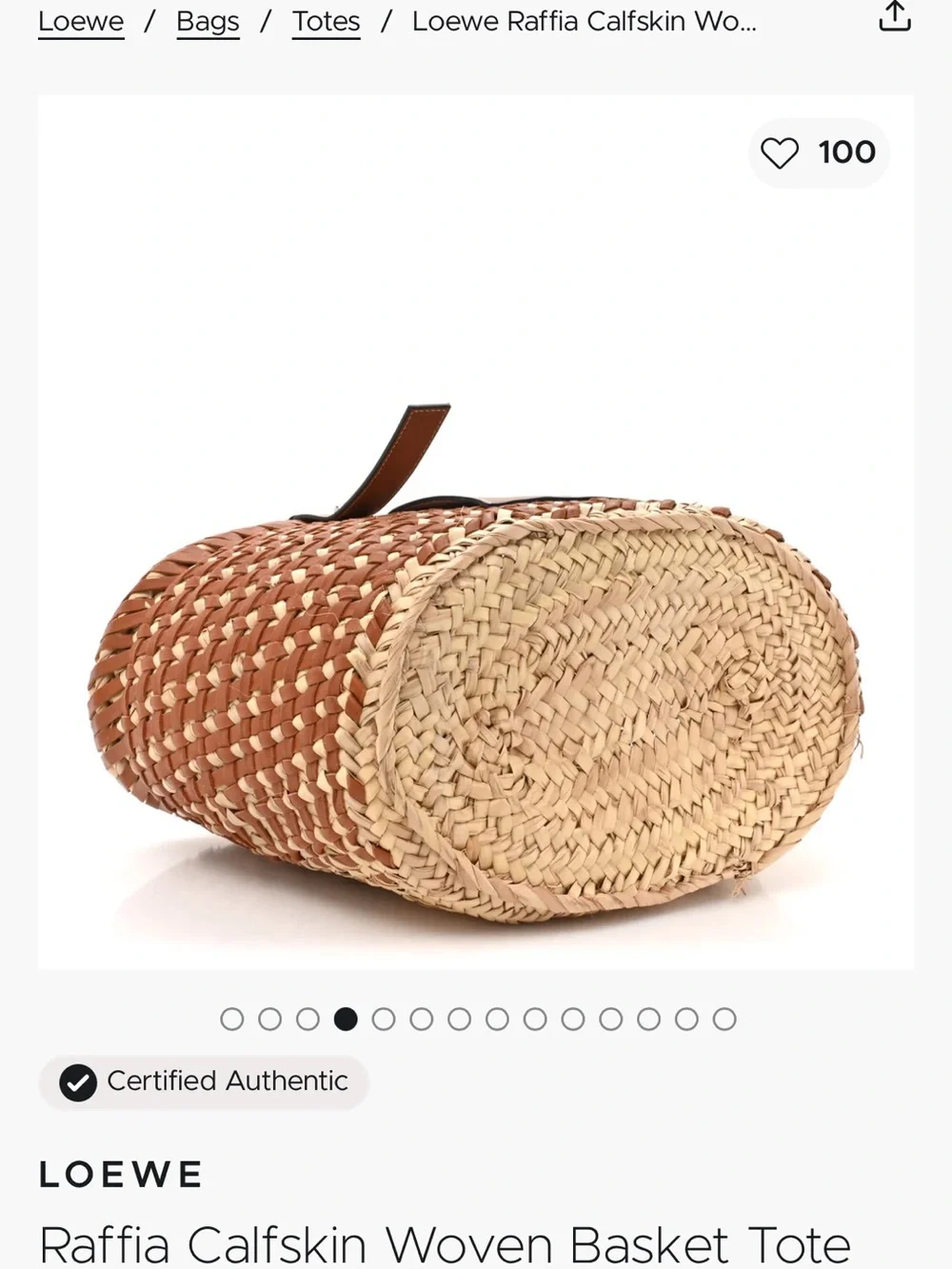 Loewe Tan Raffia and Calfskin Woven Tote
